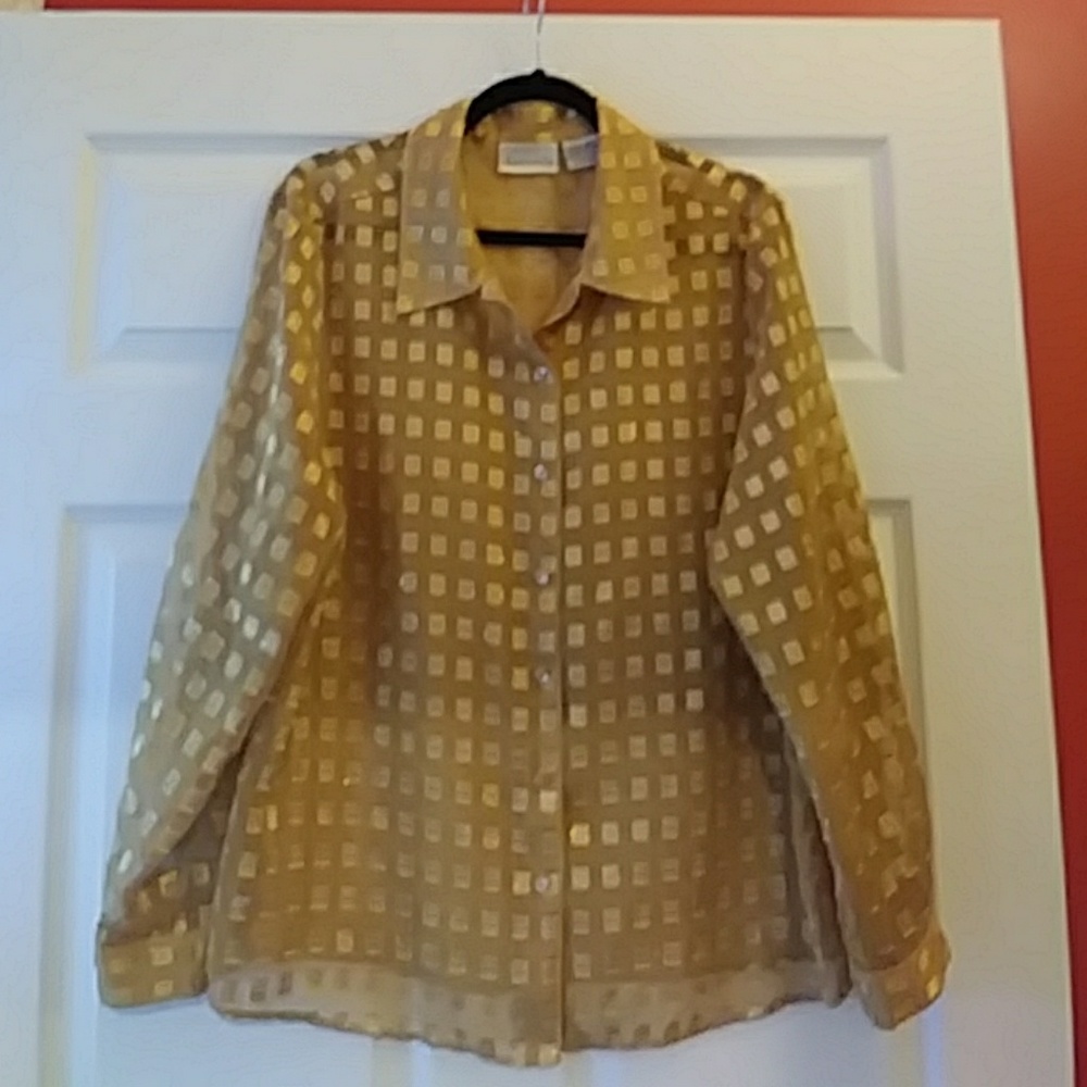 Basic Editions See Through Button Down Blouse